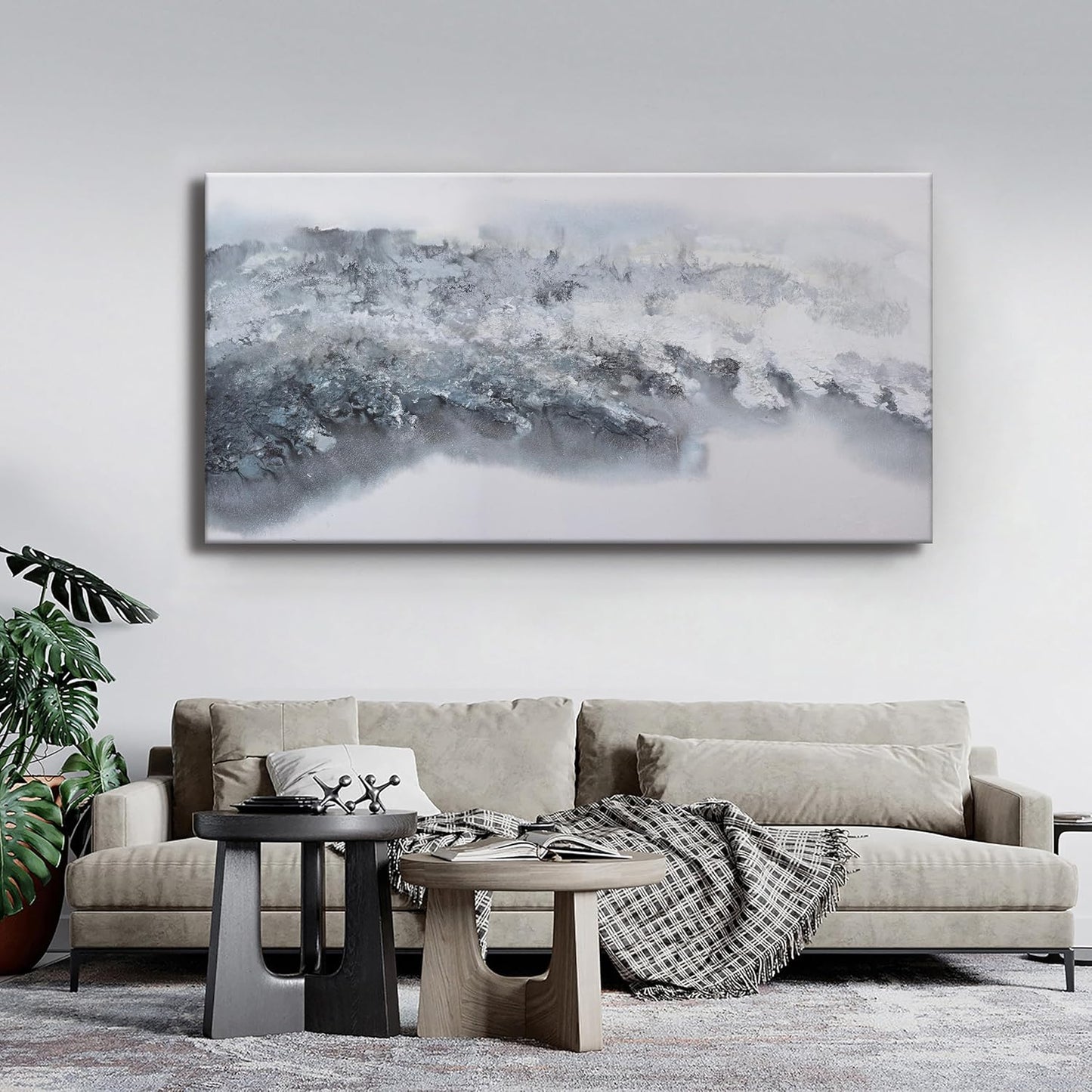 Grey And White Wall Paintings Abstract Wall Decorations Canvas Prints Poster Wall Art 24”x48" Home Decor Grey Artwork Painting Pictures for Living Room Dinning Room