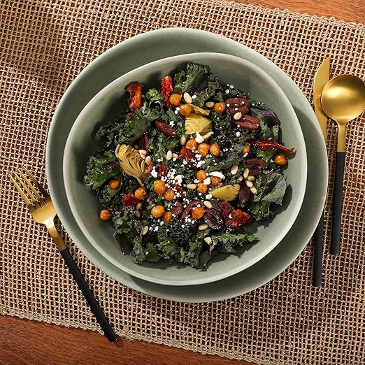 Gibson Elite Zion Mist 16 Piece Stoneware Reactive Glaze (Service for 4) Ceramic Plates and Bowls Modern Organic Dinnerware Set - Green