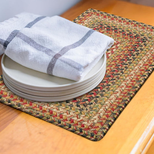 Homespice Kingston Premium Jute Braided Placemat Set of 4-10x15 Rectangular Multi Color Reversible, Natural Jute Yarn Rustic, Country, Primitive, Farmhouse Style