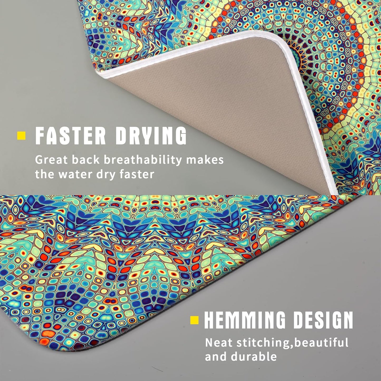 Bohemian Dish Drying Mats for Kitchen Counter 16×18 Inch Boho Mandala Ethnic Small Microfiber Drying Mat Kitchen Accessories Dish Rack Mat Drainer Pad Washable Absorbent