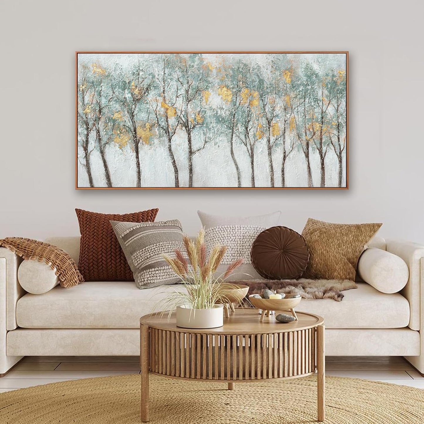 Wall Art Modern Artwork Canvas Prints Framed Picture Green Plant Forest Abstract Tree Contemporary Wall Art Bedroom Living Room Office Decoration Framed Ready To Hang 24x48 Inch