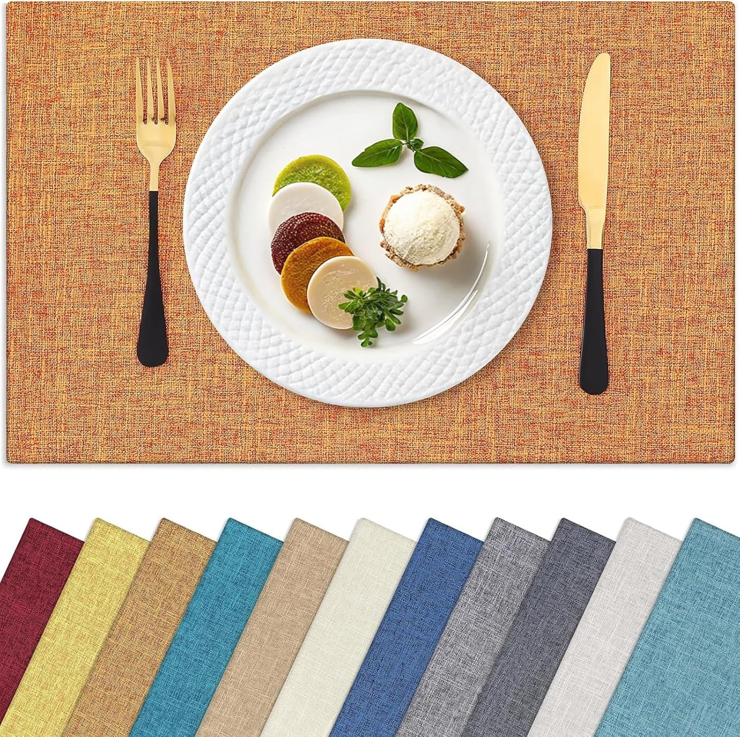 Homaxy Cloths Placemats for Dining Table Set of 8, Heat Resistant Washable Cotton Linen Blend Table Mats, Ideal for Kitchen Party Dining Decoration, 13" x 19", Orange