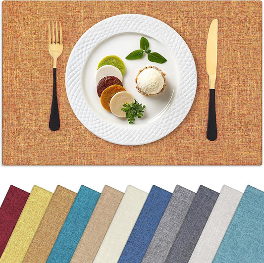 Homaxy Cloths Placemats for Dining Table Set of 4, Heat Resistant Washable Cotton Linen Blend Table Mats, Ideal for Kitchen Party Dining Decoration, 13" x 19", Orange