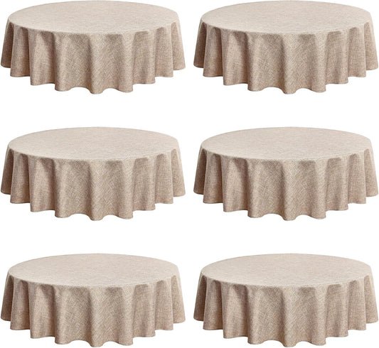 Fitable Faux Linen Round Tablecloths 60 Inches - 6 Pack Neutral Table Clothes Faux Burlap Table Covers for Kitchen, Dining Room, Party, Farmhouse, Outdoor (Great for 20"-48" Round Tables, Nature)
