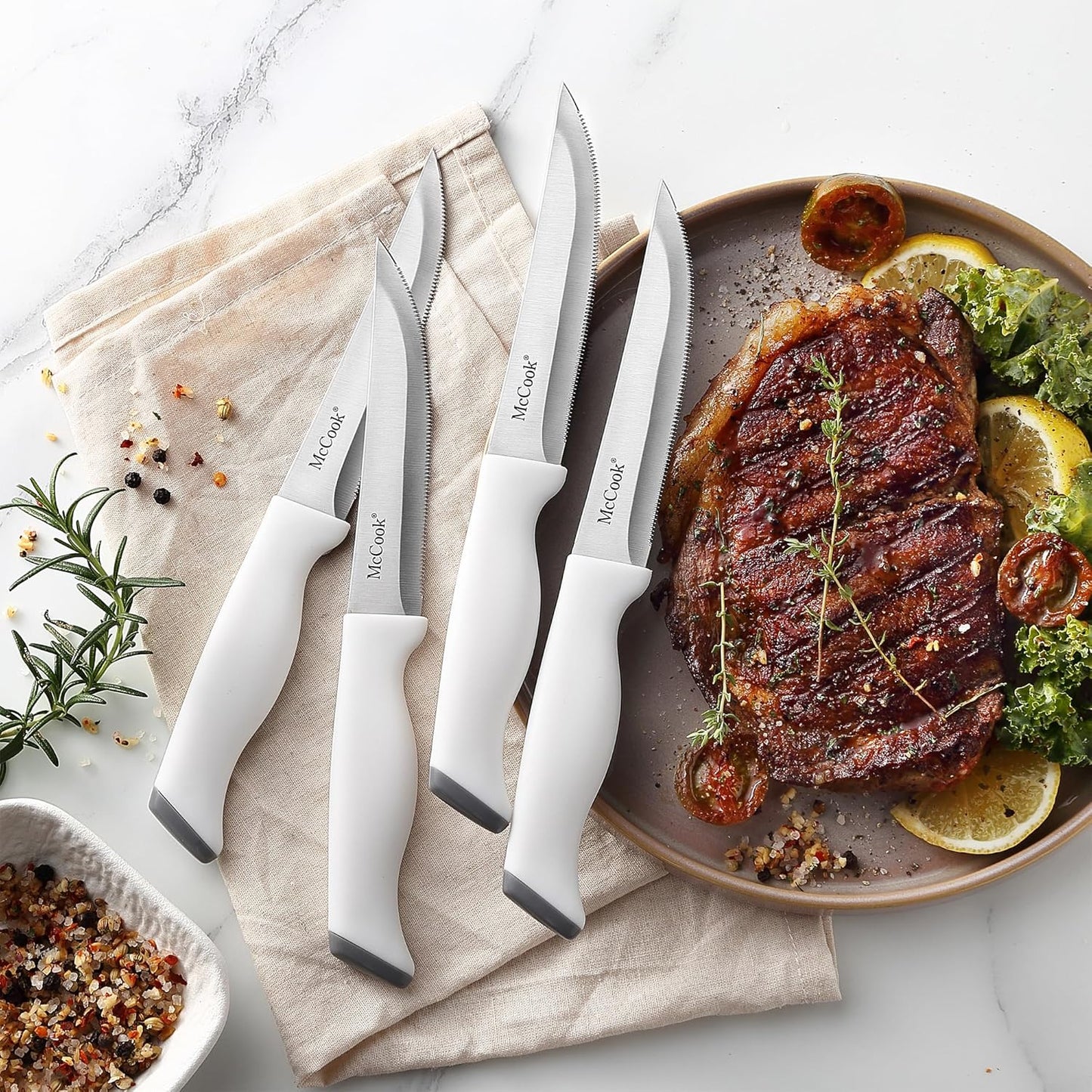 McCook® Knife Sets, German Stainless Steel Kitchen Knife Block Sets with Built-in Sharpener