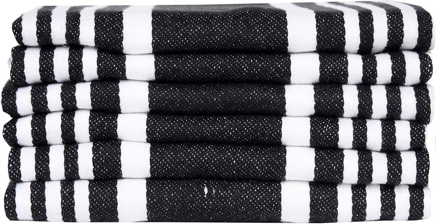 Urban Villa Kitchen Towels 100% Cotton Pack of 6, Highly Absorbent Quick Drying Super Soft Premium Dish Towels for Kitchen with Hanging Loop Hand & Tea Towels - 20x30 Inch, (Black & White, Striped)
