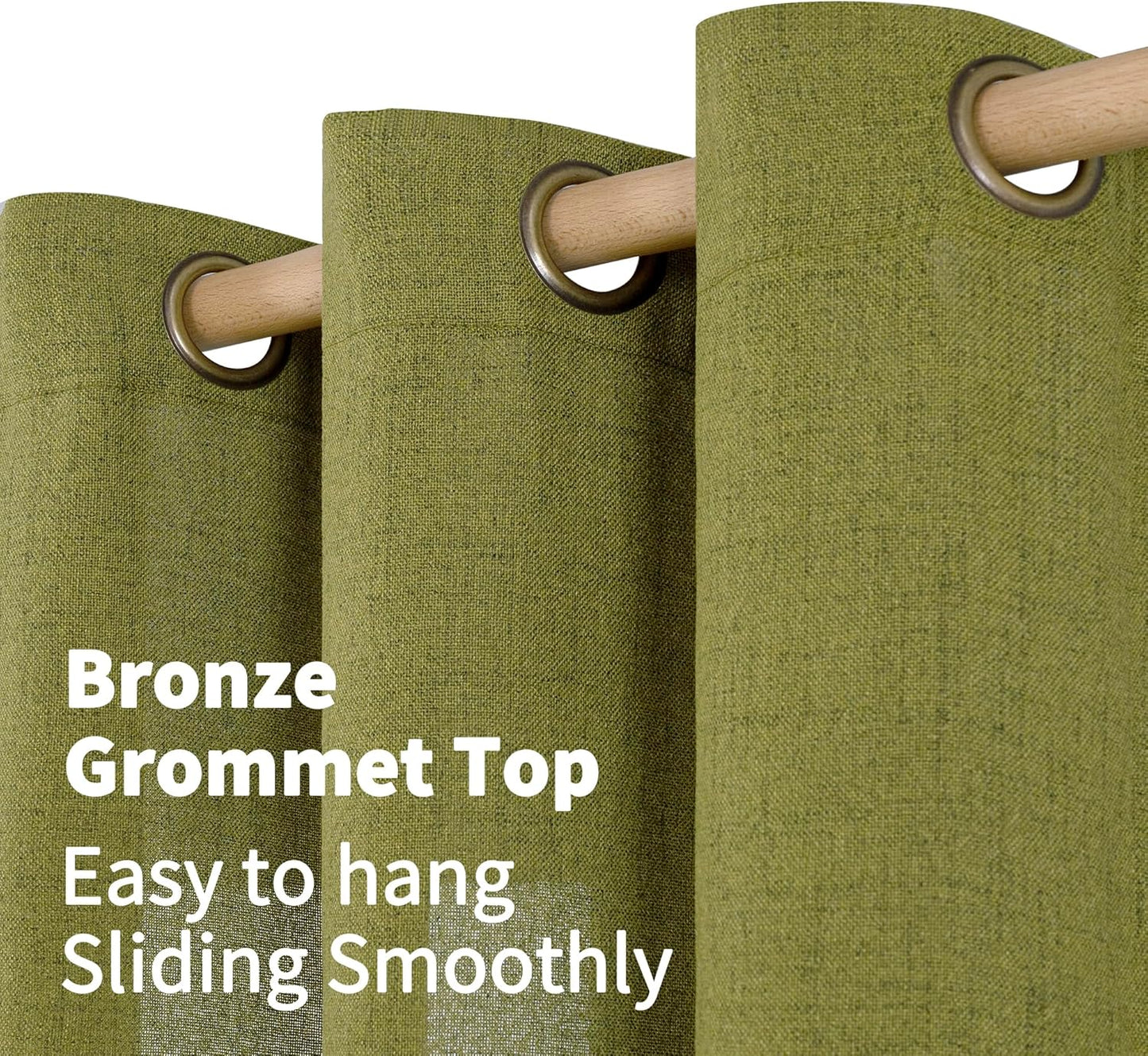 YoungsTex Olive Green Linen Curtains 84 Inches Length for Living Room Bronze Grommet Textured Drapes Privacy Light Filtering for Dining Room Bedroom Office, 52 x 84 Inch, 2 Panels