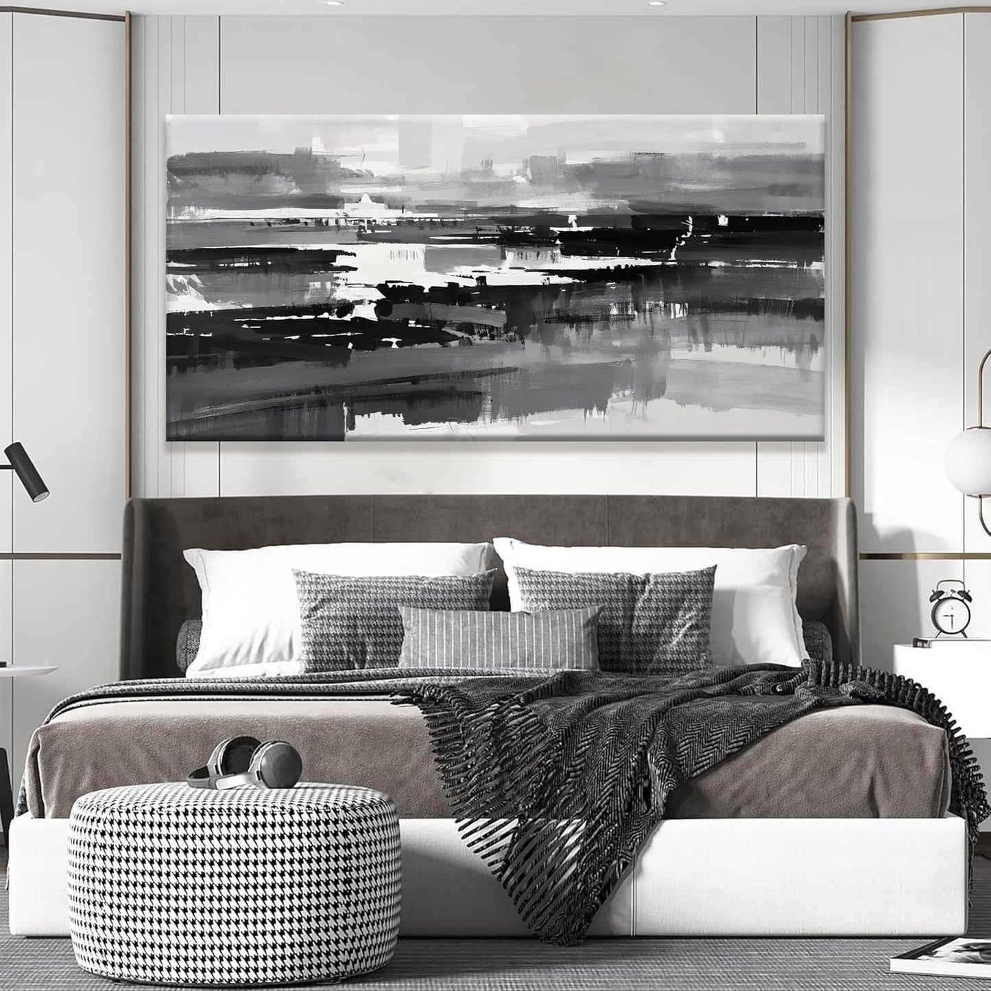 Abstract Wall Art For Living Room Modern Canvas Art Wall Decor Grey White Wall Art For Bedroom Office Decor Grey Abstract Art Painting Ready To Hang Pictures Artwork 24×48 In