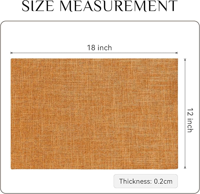 Softalker Faux Linen Placemats Set of 6-12 x 18 Inch, Heat Resistant Double Layered Durable Burlap Farmhouse Place Mats, Non-Slip Washable Rustic Table Mats for Dining, Kitchen, Party（Orange