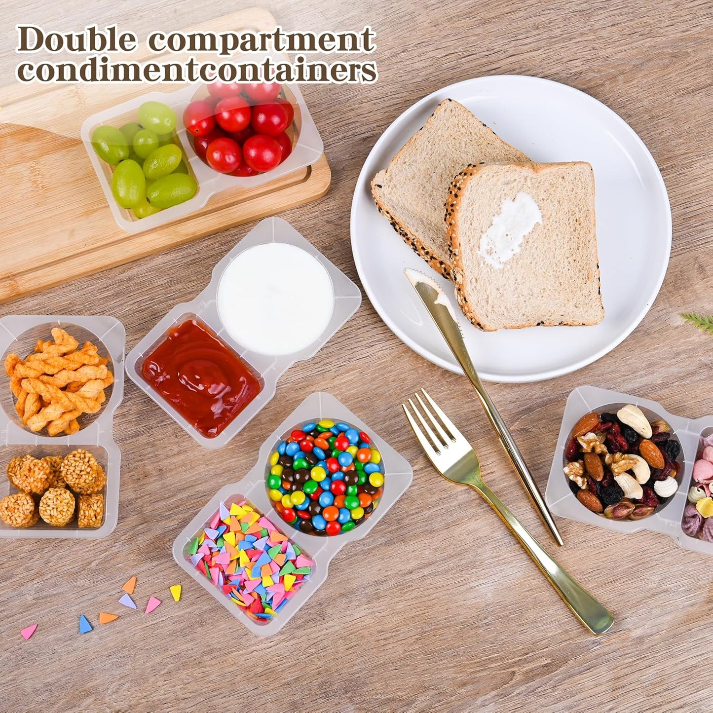 20 sets Reusable Snack Containers 2 Compartment Condiment Container With Lids Snackle Box Container Portion Control for Refrigeration Sauce,Outdoor Takeaway,Travel