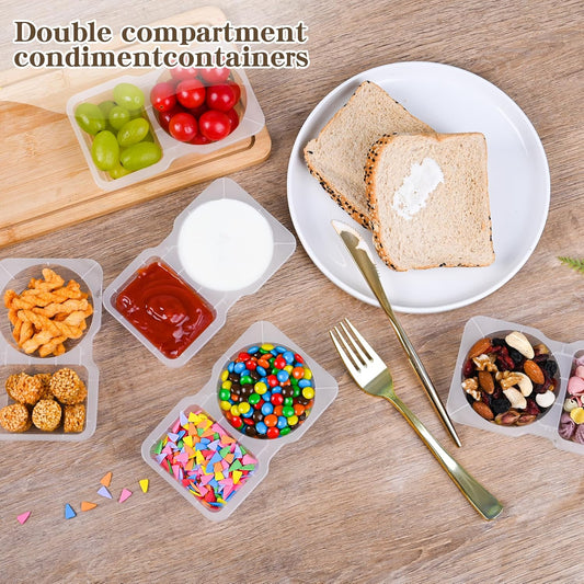 20 sets Reusable Snack Containers 2 Compartment Condiment Container With Lids Snackle Box Container Portion Control for Refrigeration Sauce,Outdoor Takeaway,Travel