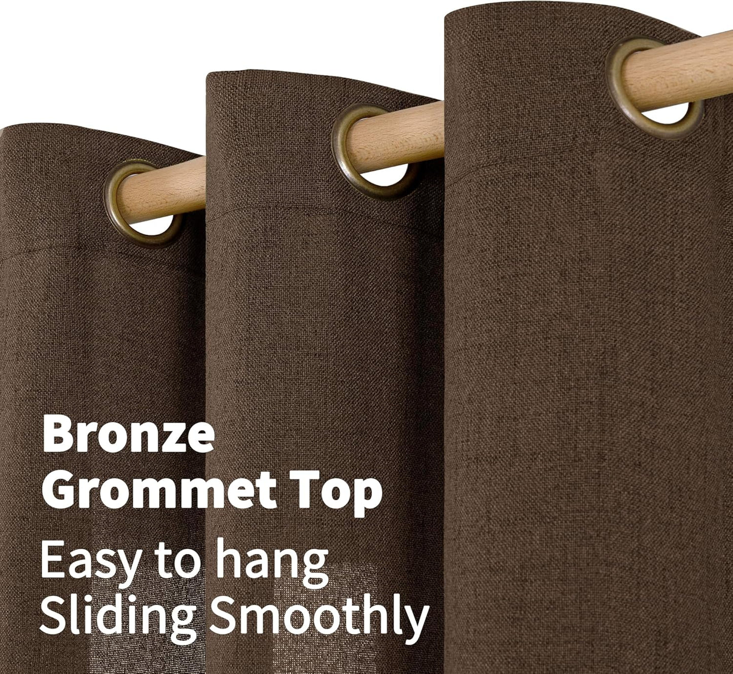 YoungsTex Brown Linen Curtains 36 Inch Length, Short Light Filtering Drapes with Bronze Grommet Privacy for Kitchen Cafe Bathroom Window, 42 x 36 Inch, 2 Panels