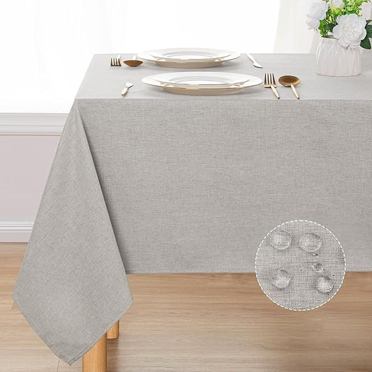 DWCN Rectangle Faux Linen Tablecloth - Textured Waterproof Spill-Proof Wrinkle and Stain Resistant Table Cloth Decorative Fabric Farmhouse Table Cover for Kitchen Dining, 52 x 70 Inch, Light Grey