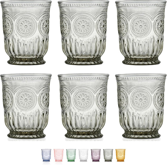 Yungala Black Glassware set of 6 smoke drinking glasses, 8 oz water glasses textured colored vintage glass cups dishwasher safe