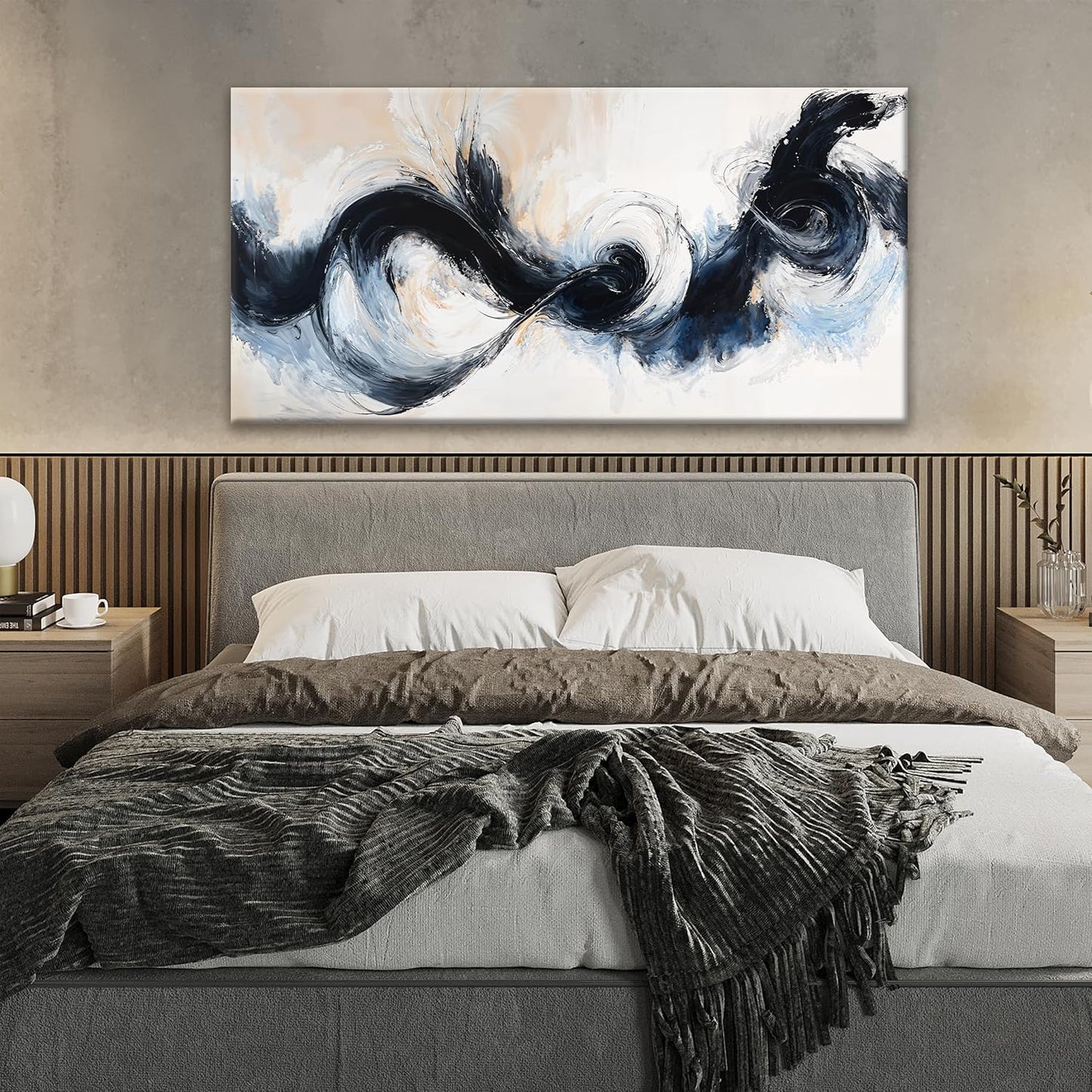 Suconvng Canvas Art Wall Decor Painting Black And White Abstract Wall Art For Living Room Modern 24" X 48"Graffiti Abstract Wall Decor Prints Artwork For Bedroom Home Wall Artwork