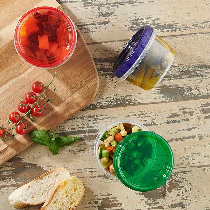 Twist Top Food Storage Containers 16 oz 24 Pack Plastic Freezer Storage Containers Leakproof Reusable with Screw on Colored Lids