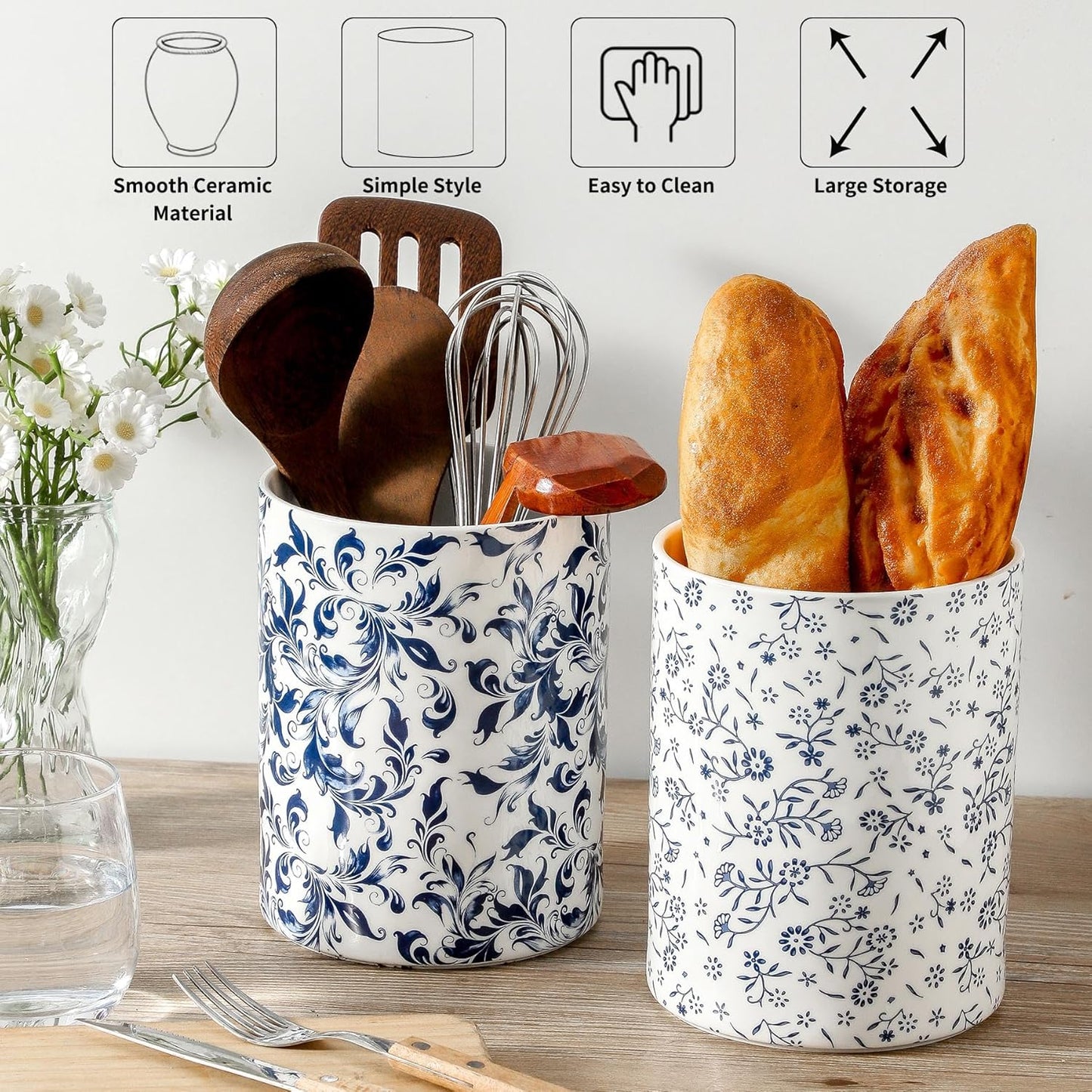 kitchen tool holder,kitchen spatula holder-extra large utensil holder,utensil holder ceramic apartment essentials（7.2in×6.2in）