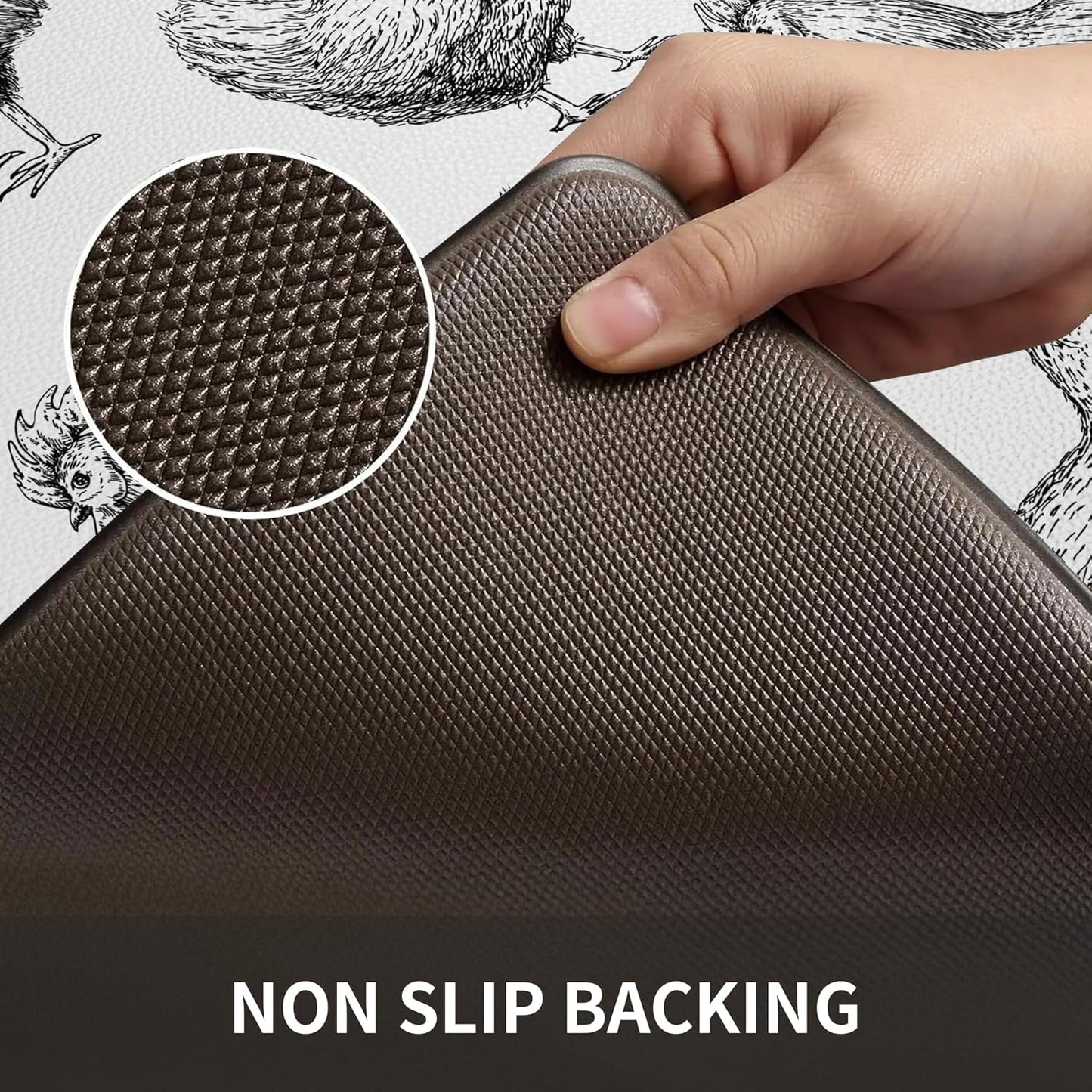 Farmhouse Kitchen Mat Rooster Rugs for Kitchen Floor Anti Fatigue Mat for Standing Desk Office Kitchen Floor Mats Non Slip Waterproof for Standing, 17.3"x 47"