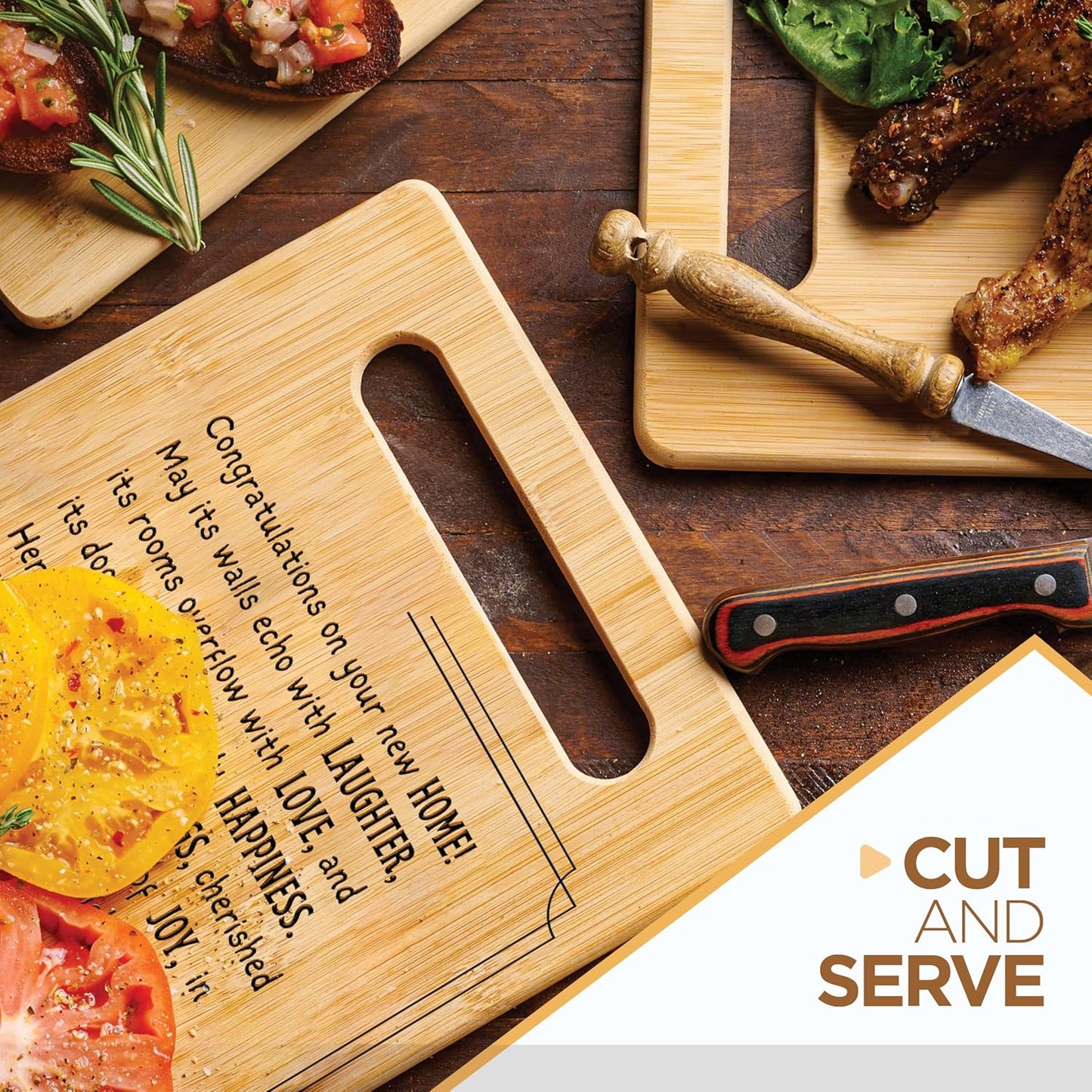 Housewarming Gifts for New Home - Bamboo Cutting Board with Engraved Message - New Home Essentials for Homeowners, Couples, Friends, or Family - Decorative Kitchen Gift Board, 12" x 8"