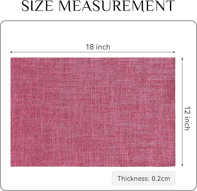 Softalker Faux Linen Placemats Set of 4-12 x 18 Inch, Heat Resistant Double Layered Durable Burlap Farmhouse Place Mats, Non-Slip Washable Rustic Table Mats for Dining, Kitchen, Party（Pink