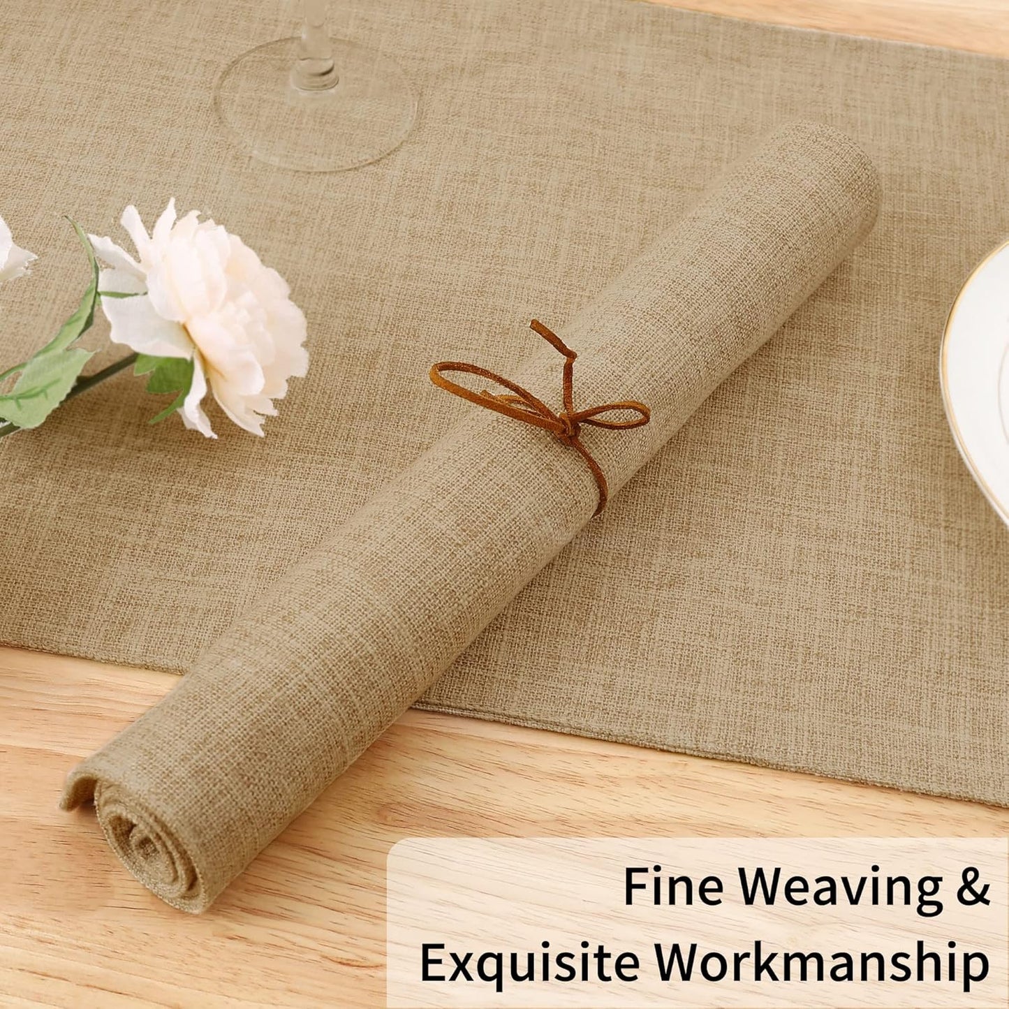 Homaxy Cloths Placemats for Dining Table Set of 6, Heat Resistant Washable Cotton Linen Blend Table Mats, Easy to Clean Place Mats for Indoor Outdoor Party Kitchen Decoration, 13" x 19", Flaxen