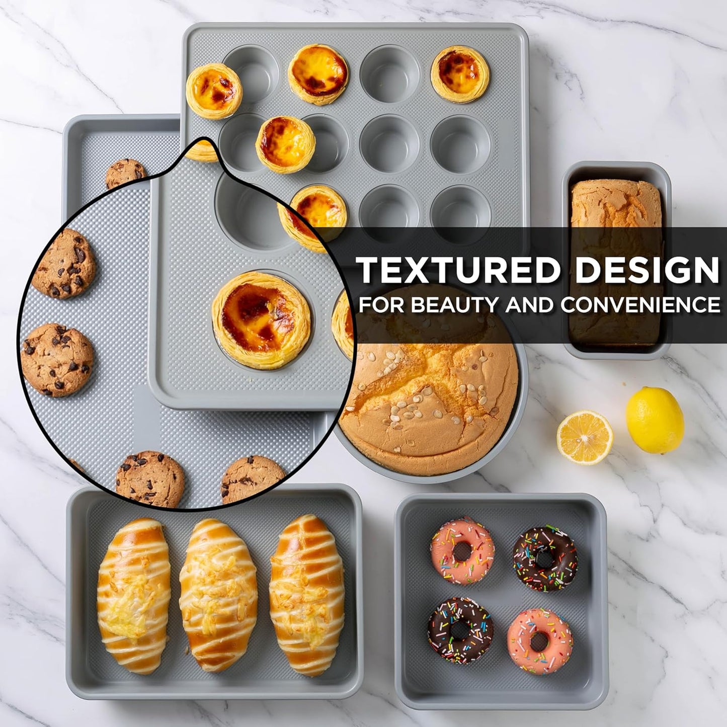 Country Kitchen Nonstick Stackable Bakeware Set - Durable, Easy Release Baking Set, Black, 6 Pcs