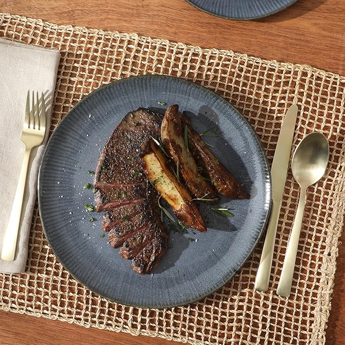 Gibson Elite Sandy Pines Stoneware Plates and Bowls Set - 12 Piece Reactive Glaze Dinnerware Set - Service for 4 - Dishwasher and Microwave Safe - Blue