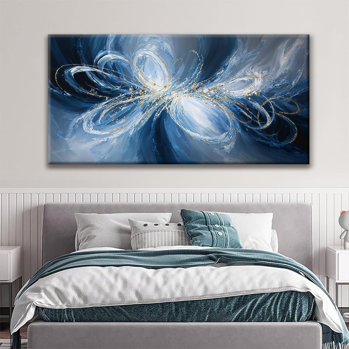 Large Wall Art For Living Room Decor Abstract White Blue Wall Art Prints Ready To Hang Room Wall Decor For Bedroom Canvas Prints Kitchen Office 29x58 Inch