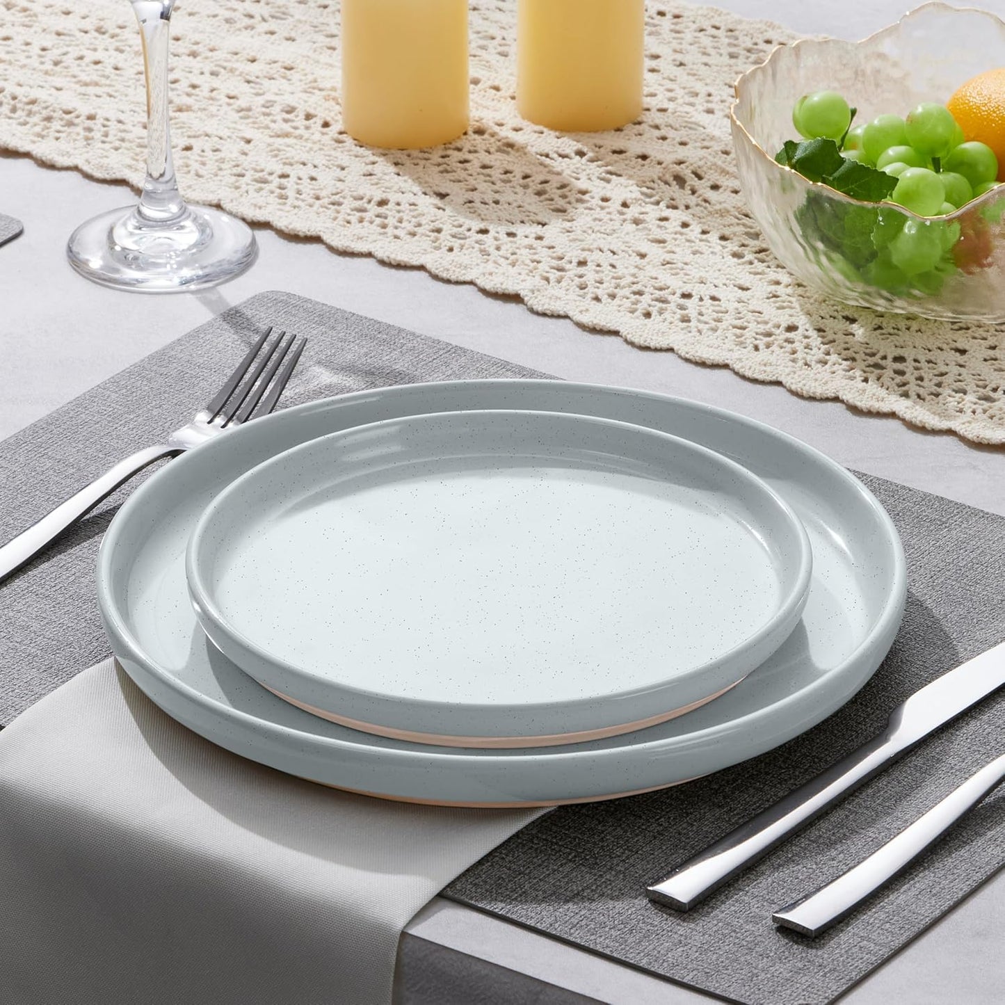 LIANYU 6Pcs Stoneware Dinner Plates, 10.5 Inch Large Porcelain Plates Set, Kitchen Ceramic Serving Dishes Set for Dining, Microwave, Oven & Dishwasher Safe, Scratch Resistant, Glacier Gray