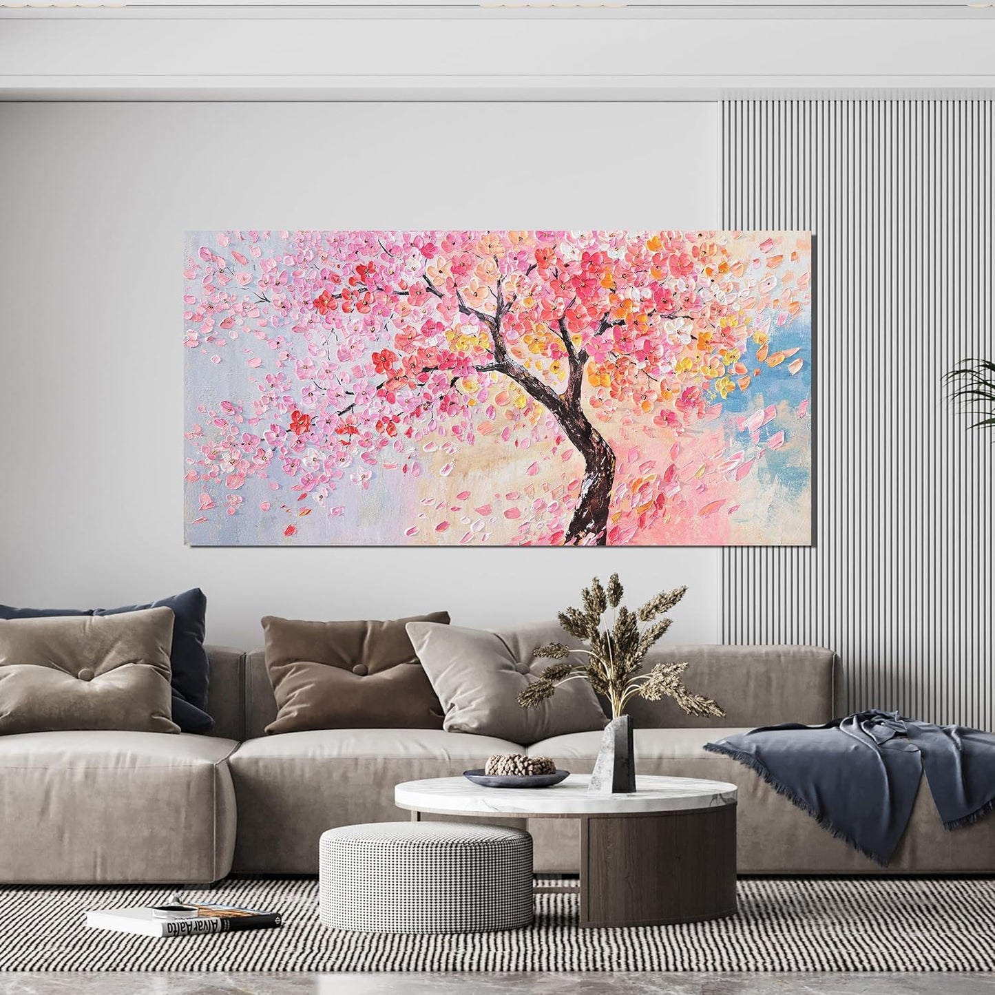 AIXMGSJS Large Canvas Wall Art Decor Artwork for Walls Tree of Life Wall Art for Living Room Canvas Art Wall Decor Vintage Pink Wall Art Prints Artwork for Walls Home Office Decor 24" X 48"