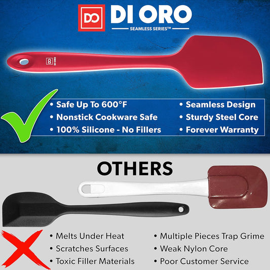 DI ORO® 3-Piece Silicone Spatula Set - 315°C Heat Resistant Non Stick Rubber Kitchen Spatulas for Cooking and Baking - Award-Winning Professional Grade Spatula Set - Best Silicone Utensil Set
