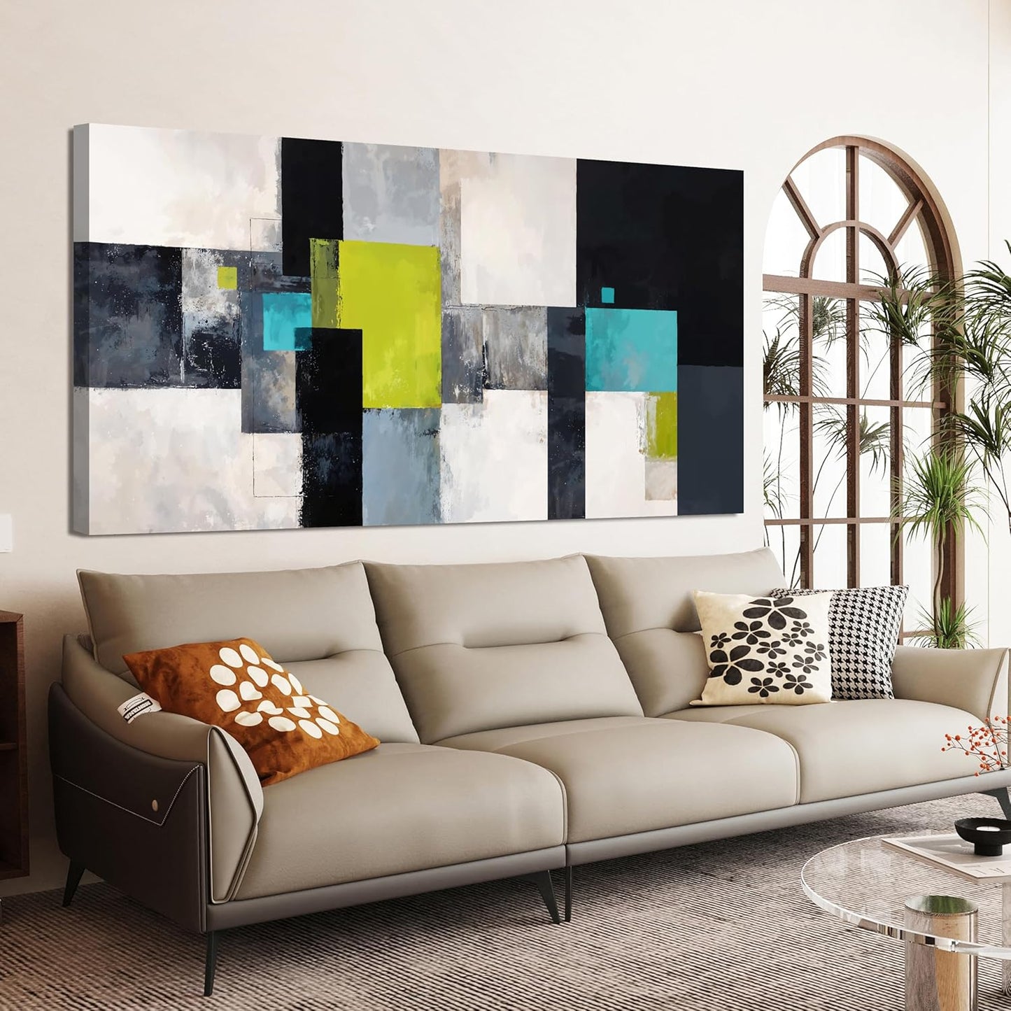 Large Canvas Wall Art Decor Black and White Wall Art Prints Wall Art Pictures for Living Room Abstract Canvas Art Wall Decor Artwork for Walls Modern Green Wall Art Bedroom Office Decor 24" X 48"