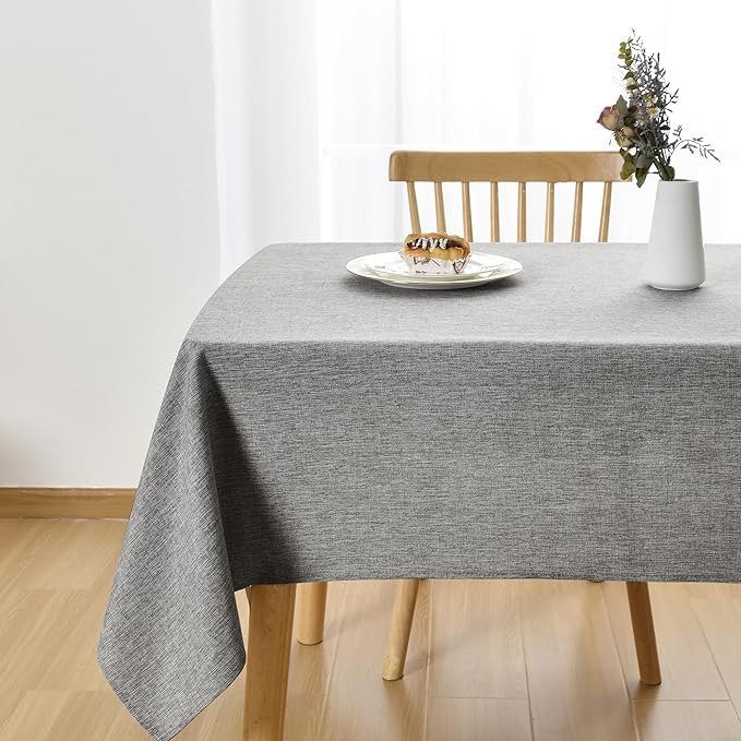 JIUZHEN Faux Linen Farmhouse Tablecloth Rectangular, Wrinkle Stain Resistant Table Cloth Rectangle Table Cover for Kitchen Dining, Holiday Party Dinner, Grey, 54 x 120 Inch