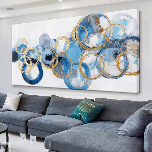 Suconvng Abstract Wall Art Maximalist Canvas Wall Art Decor Prints Blue Gold Circle Modern Abstract Wall Decor Artwork For Living Room Bedroom Kitchen Office Artwork Ready To Hang 24" × 48"