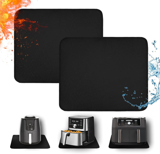 Heat Resistant Mats for Countertop - Fireproof 16x20in Heat Resistant Mats for Air Fryer - Kitchen Countertop Protector for Air Fryer, Coffee Maker, Stand Mixer, Toaster, Oven 2PCS - Black