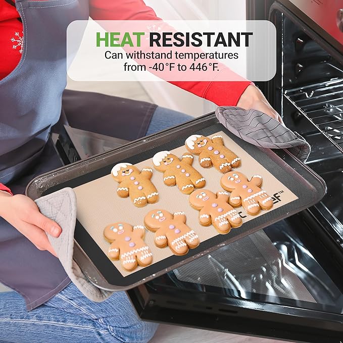 Nutrichef Silicone Baking Mats - 2 Non-stick Food-Grade Reusable Silicone Mats - Perfect for Half Baking Pans 16.5 x 11.6 IN - Oven-Safe Up to 480 Degrees F - Safe for Ovens & Dishwashers - Black