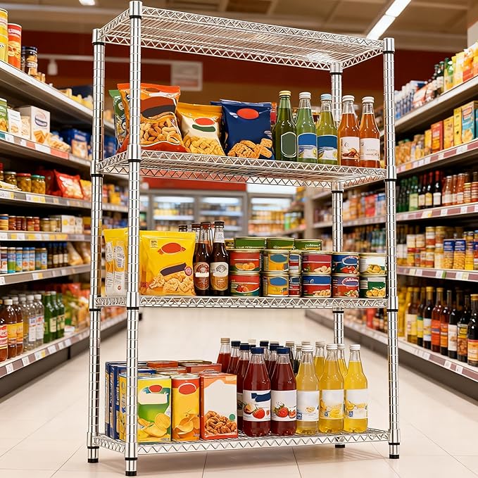 4 Tiers Shelf Metal Storage Shelves 2640 lbs Steel Storage Shelving Utility Shelving Unit Steel Organizer Wire Rack for Home,Kitchen,Office,Garage Chrome 17.7" D x 47.2" W x 70.3" H