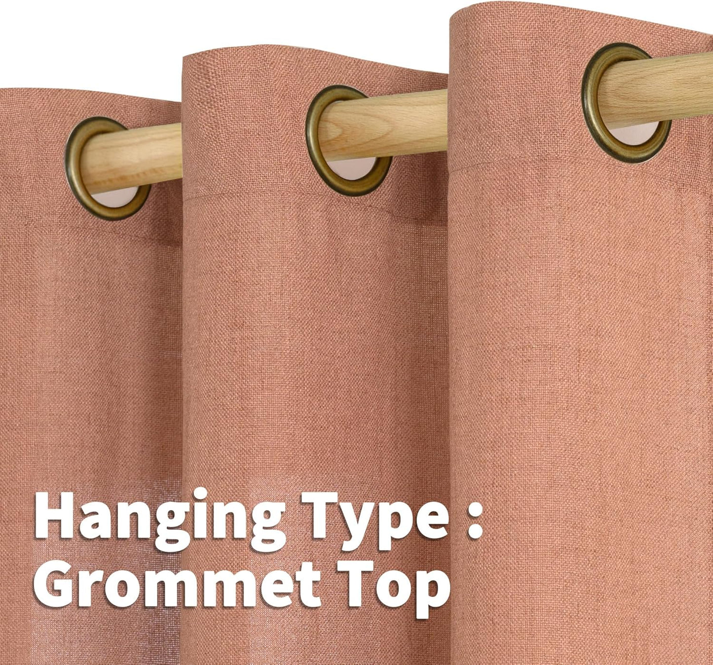 YoungsTex Terracotta Linen Curtains 102 Inch Length for Living Room, Light Filtering Semi Sheer Window Drapes Extra Long with Bronze Grommet Privacy for Bedroom Farmhouse, 52 x 102 Inch, 2 Panels