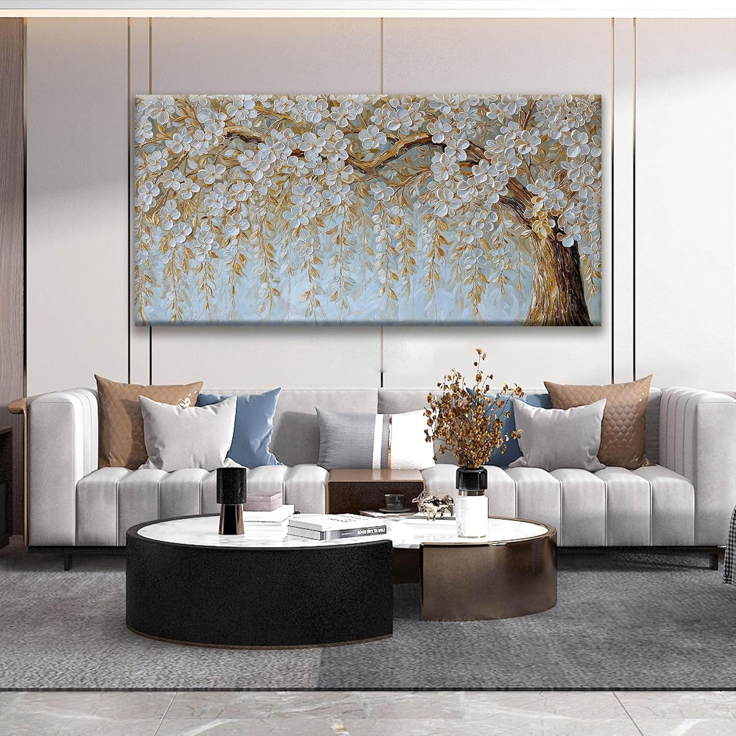 Suconvng Large Wall Art For Living Room Home Wall Decor Modern Canvas Art Wall Decor 29 X 58 Inches Elegant Flower White Wall Art Picture For Bedroom Office Artwork