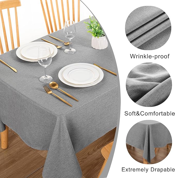 DWCN Square Faux Linen Tablecloth - Textured Waterproof Spill-Proof Wrinkle and Stain Resistant Table Cloth Decorative Fabric Farmhouse Table Cover for Kitchen Dining Party, 54 x 54 Inch, Grey