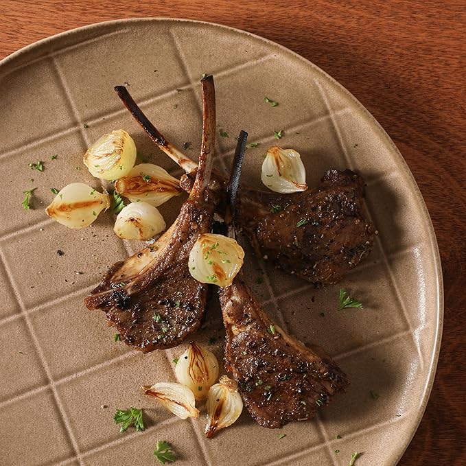 Gisbon Elite Butterwick 12 Piece Plates and Bowls Stoneware Dinnerware Set - Taupe Reactive Glaze Patterned Dishes - Microwave and Dishwasher Safe