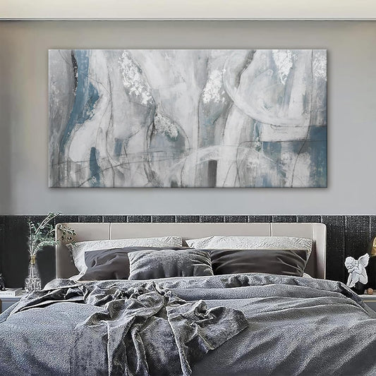 YISXINOAG Large Abstract Wall Art For Living Room Hanging Grunge Room Home Wall Decor Blue Canvas Art Wall Decor Painting White Wall Art Picture For Bedroom Home Office Decoration 29" X 58"