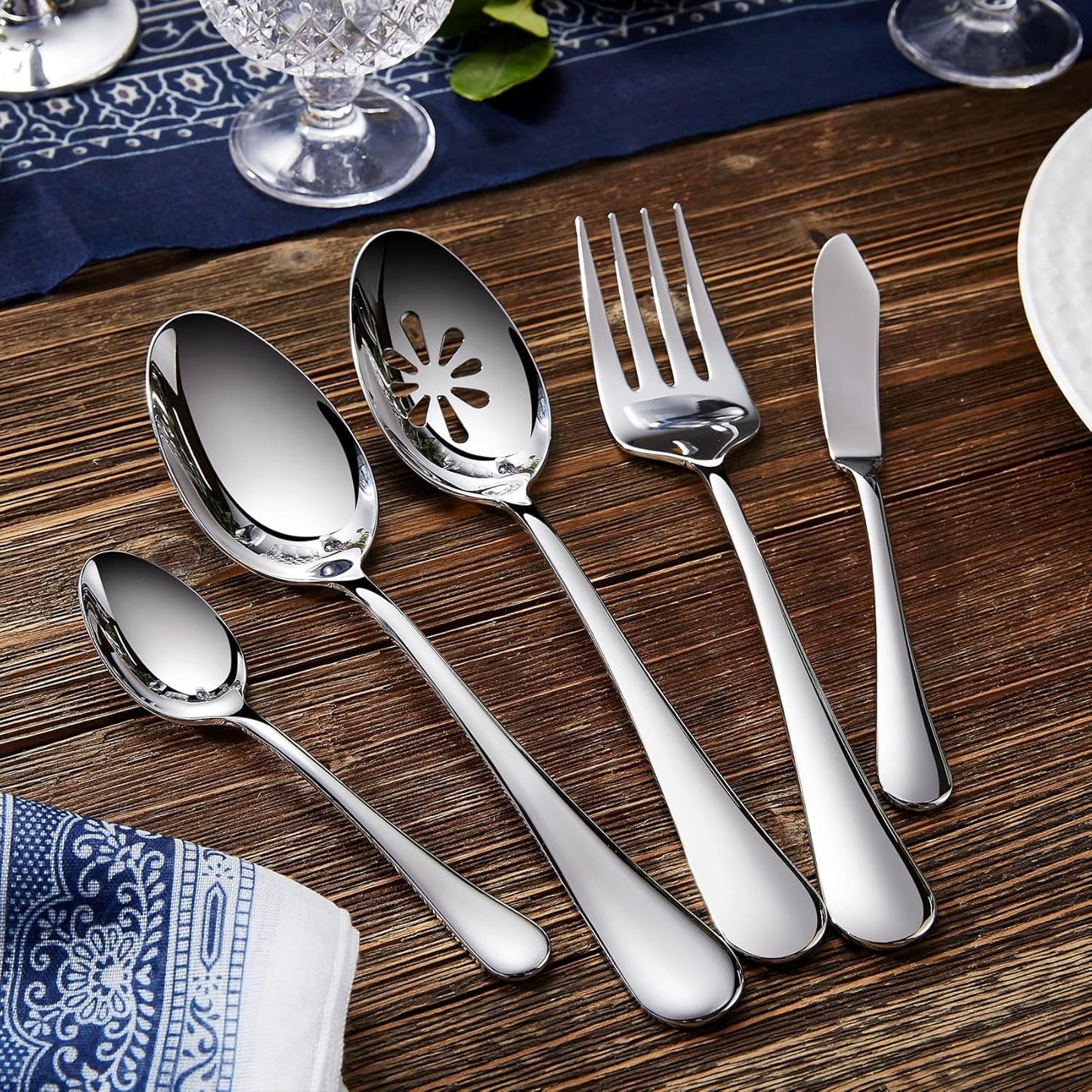 KEAWELL Premium Verona 45-Piece Silverware Set for 8 – Heavy Duty 18/10 Stainless Steel, Brilliant Mirror Finish, Smooth Edges, Dishwasher Safe (45, Silver)