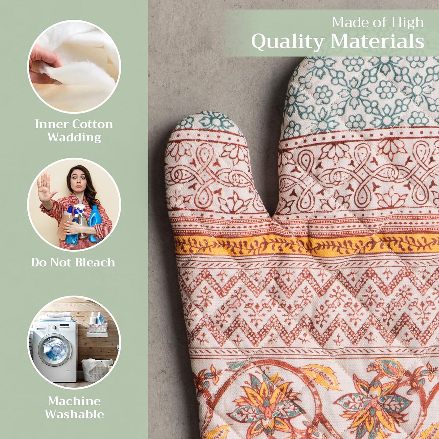 Maison d' Hermine Oven Gloves 100% Cotton Oven Mitt 7" x 13" with Loop Heat Resistant BBQ Cooking Gloves for Thanksgiving Christmas Decorations Baking Handling Hot Pans (Pack of 1, Nila)