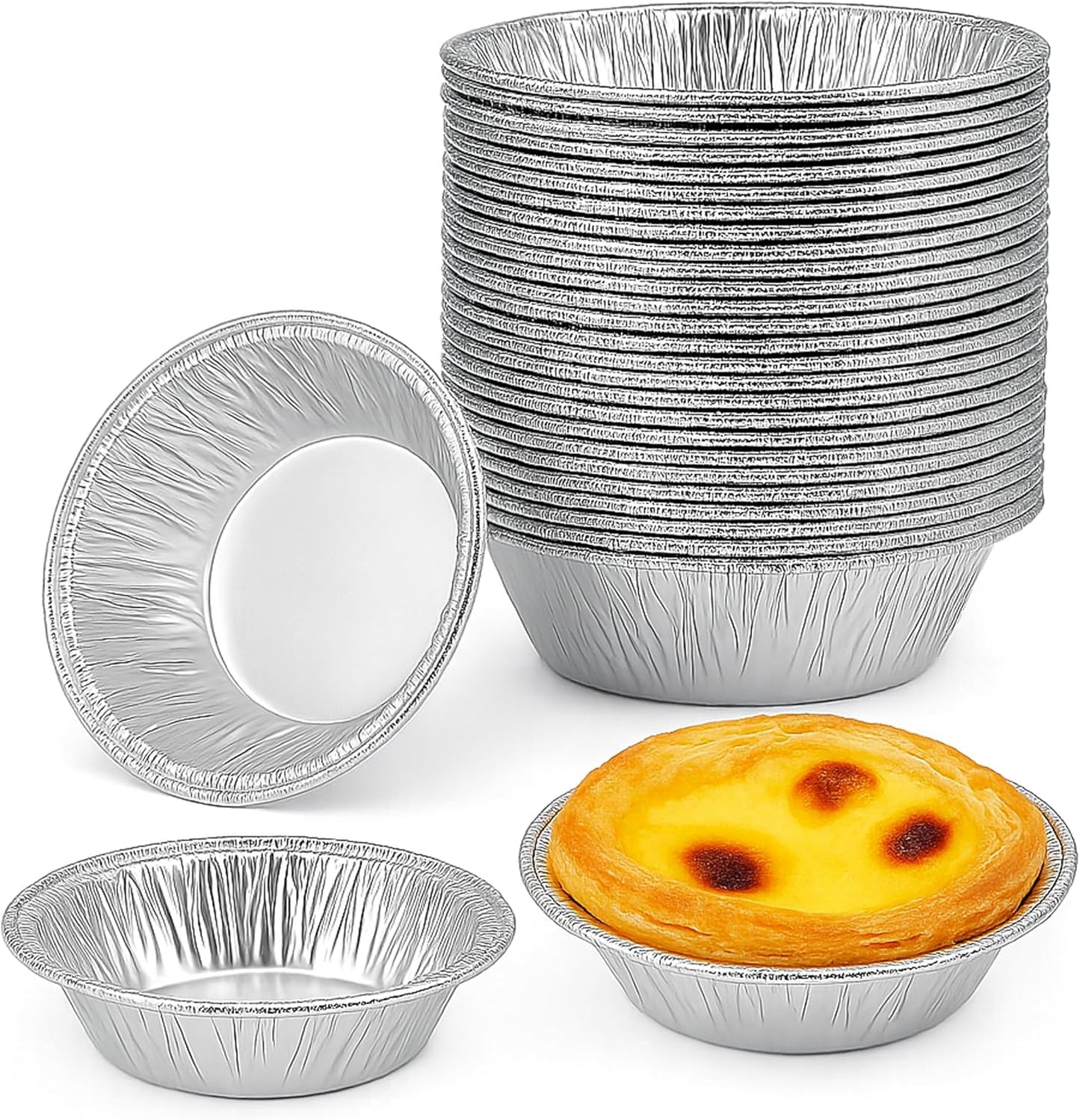 [100 Pack] 2.8" Disposable Aluminum Foil Tart Pans – Mini Pie Tins for Baking, Egg Tarts, Pudding, Cupcakes, and Desserts
