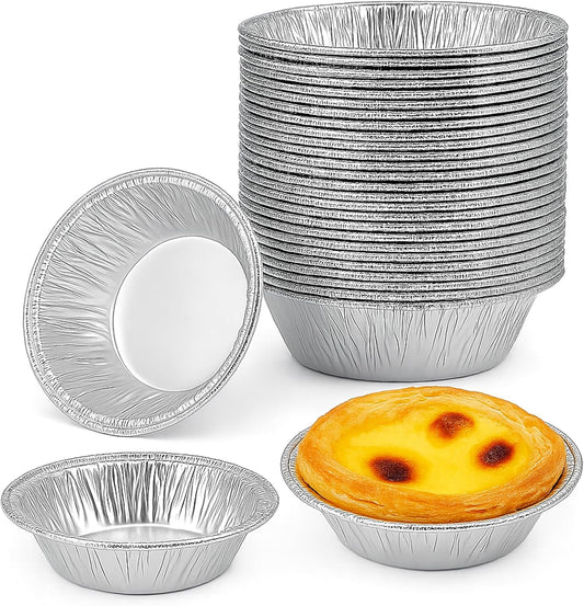 [100 Pack] 2.8" Disposable Aluminum Foil Tart Pans – Mini Pie Tins for Baking, Egg Tarts, Pudding, Cupcakes, and Desserts