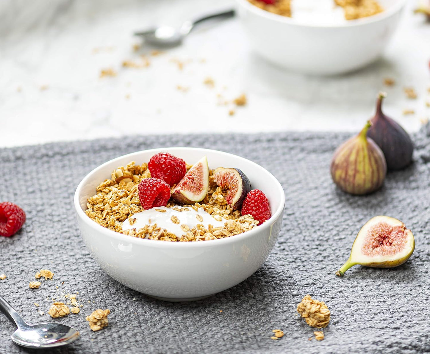 KooK Ceramic Soup Bowls, Cereal Bowl, Microwave, Dishwasher and Freezer Safe, Porcelain Dishes for Pasta, Salad, Oatmeal, Deep Interior, 20 oz, Set of 4, Marshmallow White