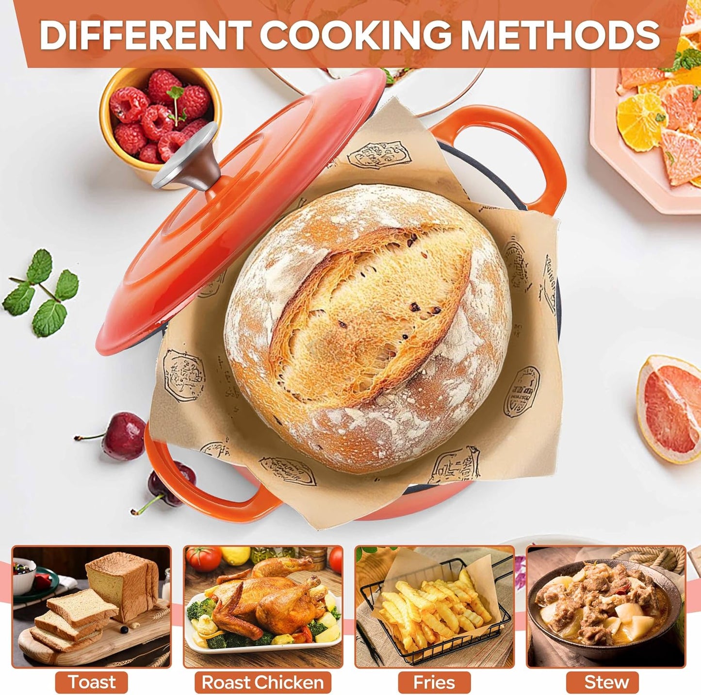 Herogo Enameled Cast Iron Dutch Oven with Lid and Dual Handles, 3QT Heavy Duty Round Dutch Oven Pot for Bread Baking Stewing Roasting, Nonstick & Easy Cleanup, Safe for Various Stovetops - Orange