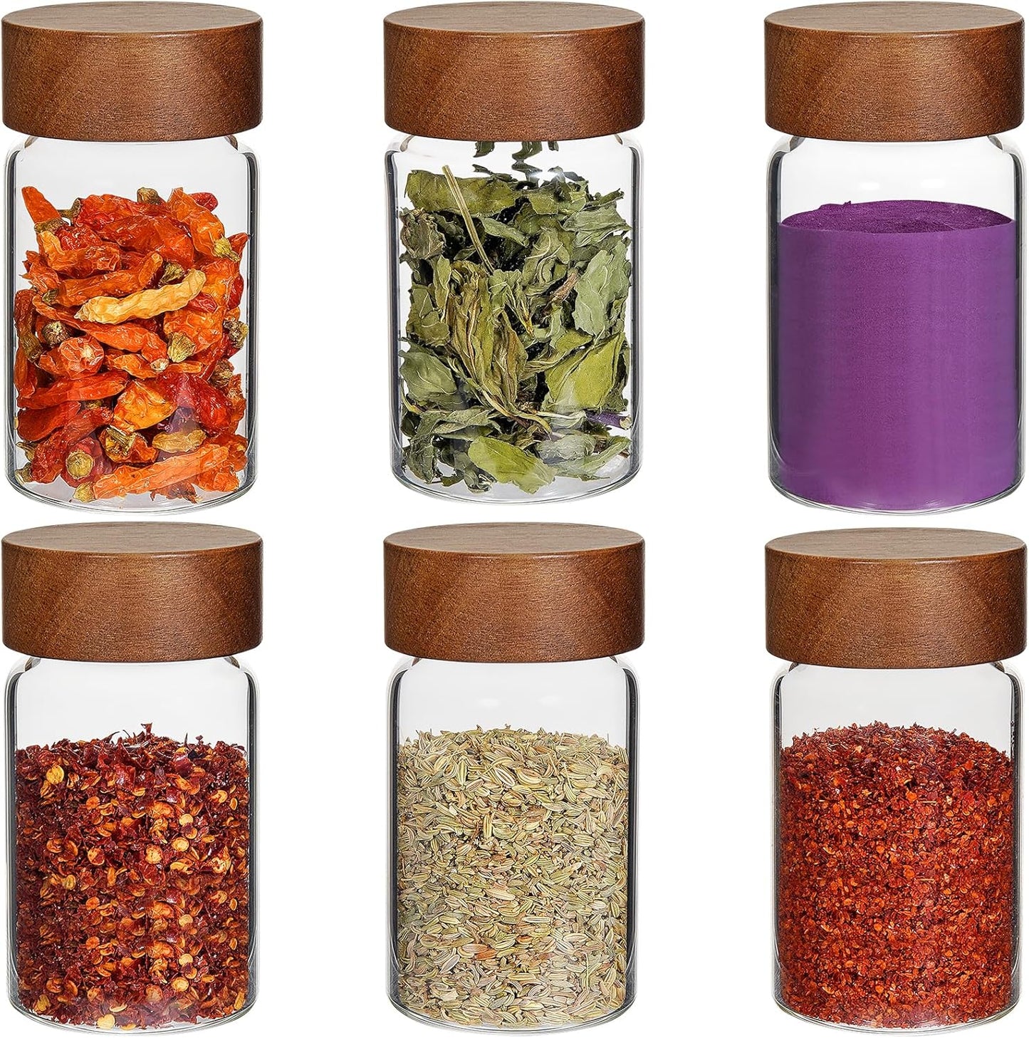 Glass Spice Jars Seasoning Containers Small Glass Jars with Lids Airtight Food Storage Canister for Kitchen Pantry Sugar Tea Coffee Bean Nuts Cookies Herbs Salt (6oz(177ml)*6 pack)