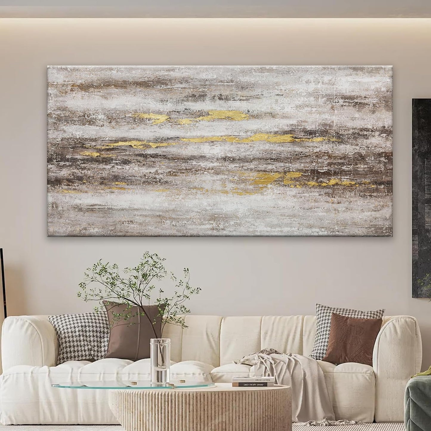 YISXINOAG Large Abstract Wall Art For Living Room Brown And White Wall Art Eclectic Decor Artwork Canvas Art Wall Decor For Dinning Room Bedroom Hotel Office Kitchen Ready To Hang 29x58 In